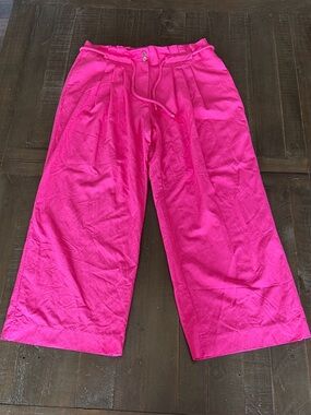 DKNY Hot Pink Wide-Leg Tassel Pull-On Pants Women’s Size 12 Paper Bag Pants